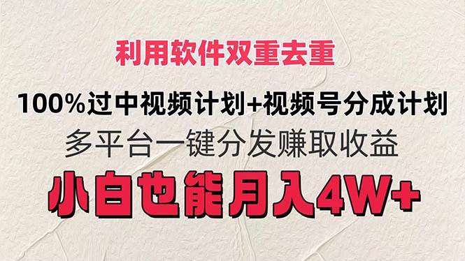 利用软件双重去重，100%过中视频+视频号分成计划小白也可以月入4W+-即时风口网