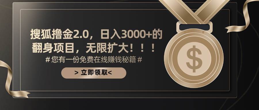 搜狐撸金2.0日入3000+，可无限扩大的翻身项目-即时风口网