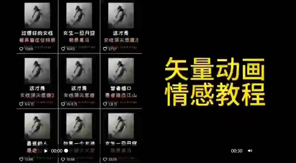 矢量动画情感教程：高点赞涨粉，适合情感、思维、创业教育等赛道-即时风口网