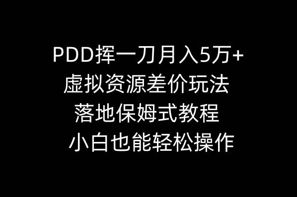 PDD挥一刀月入5万+，虚拟资源差价玩法，落地保姆式教程，小白也能轻松操作-即时风口网