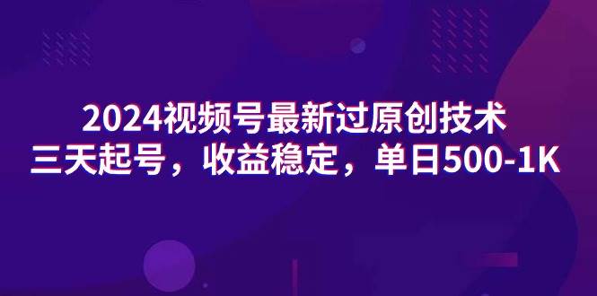 2024视频号最新过原创技术，三天起号，收益稳定，单日500-1K-即时风口网