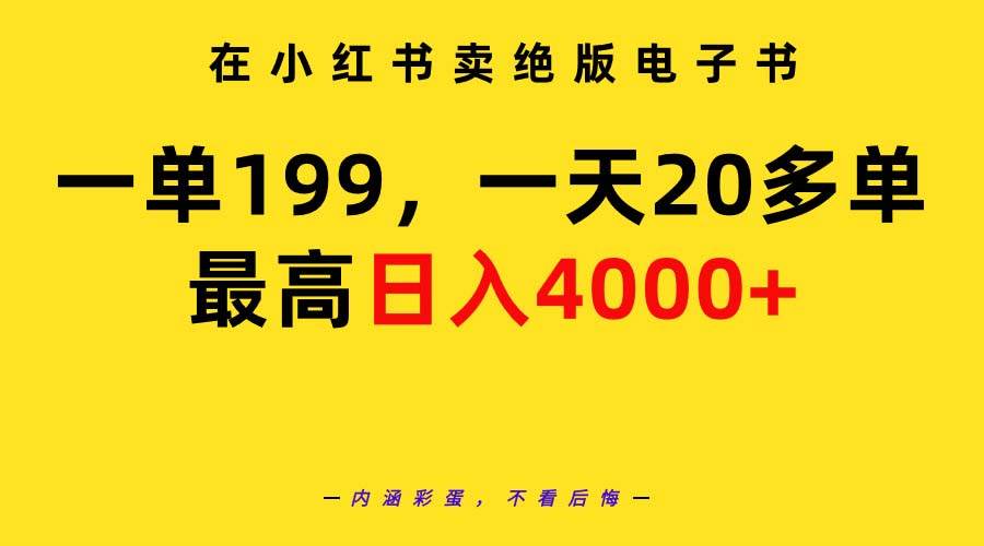 在小红书卖绝版电子书，一单199 一天最多搞20多单，最高日入4000+教程+资料-即时风口网