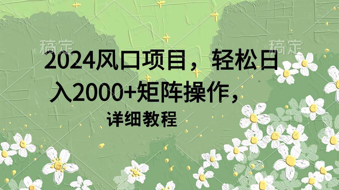 2024风口项目，轻松日入2000+矩阵操作，详细教程-即时风口网