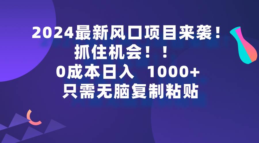 2024最新风口项目来袭，抓住机会，0成本一部手机日入1000+，只需无脑复…-即时风口网