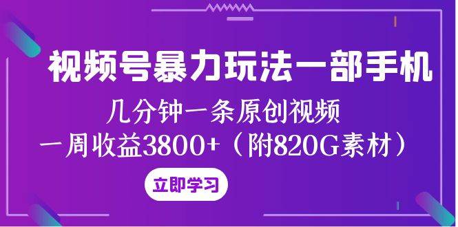 视频号暴力玩法一部手机 几分钟一条原创视频 一周收益3800+（附820G素材）-即时风口网