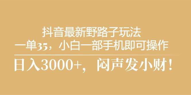 抖音最新野路子玩法，一单35，小白一部手机即可操作，，日入3000+，闷…-即时风口网