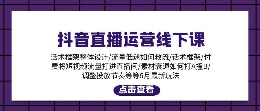 抖音直播运营线下课：话术框架/付费流量直播间/素材A撞B/等6月新玩法-即时风口网