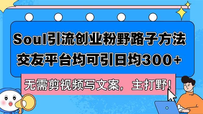 Soul引流创业粉野路子方法，交友平台均可引日均300+，无需剪视频写文案…-即时风口网