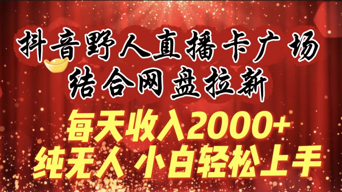 每天收入2000+，抖音野人直播卡广场，结合网盘拉新，纯无人，小白轻松上手-即时风口网