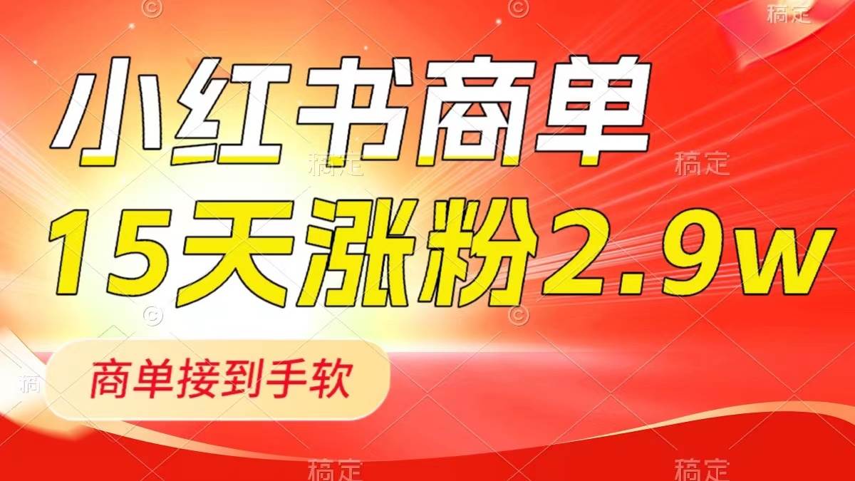 小红书商单最新玩法，新号15天2.9w粉，商单接到手软，1分钟一篇笔记-即时风口网