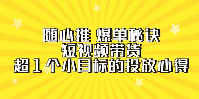 随心推 爆单秘诀，短视频带货-超1个小目标的投放心得（7节视频课）-即时风口网