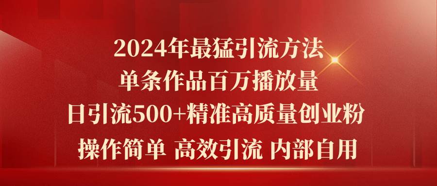 2024年最猛暴力引流方法，单条作品百万播放 单日引流500+高质量精准创业粉-即时风口网