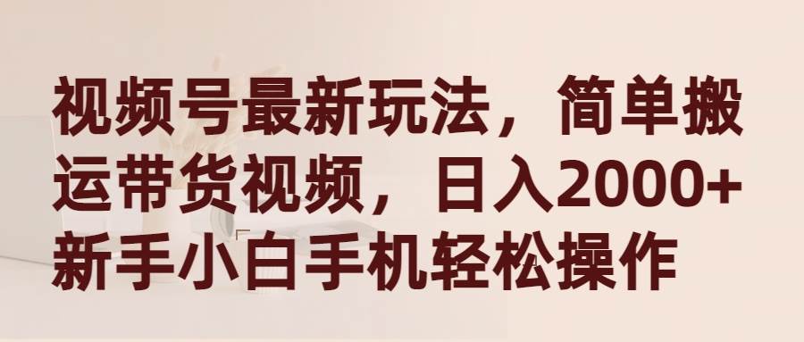 视频号最新玩法，简单搬运带货视频，日入2000+，新手小白手机轻松操作-即时风口网