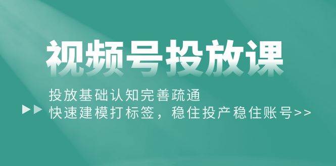 视频号投放课：投放基础认知完善疏通，快速建模打标签，稳住投产稳住账号-即时风口网