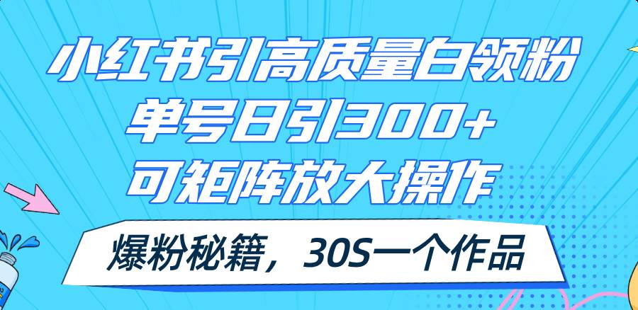 小红书引高质量白领粉，单号日引300+，可放大操作，爆粉秘籍！30s一个作品-即时风口网