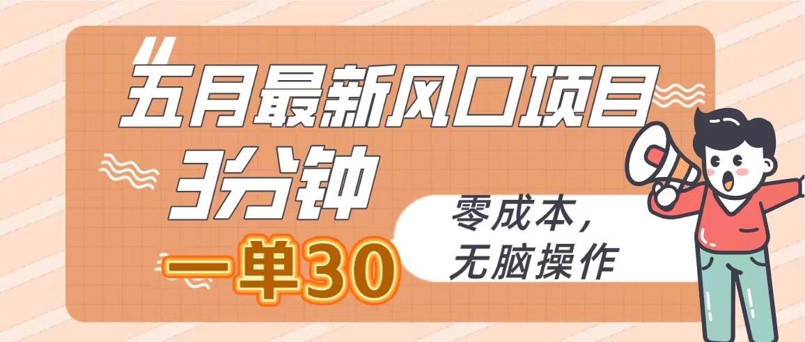 五月最新风口项目，3分钟一单30，零成本，无脑操作-即时风口网